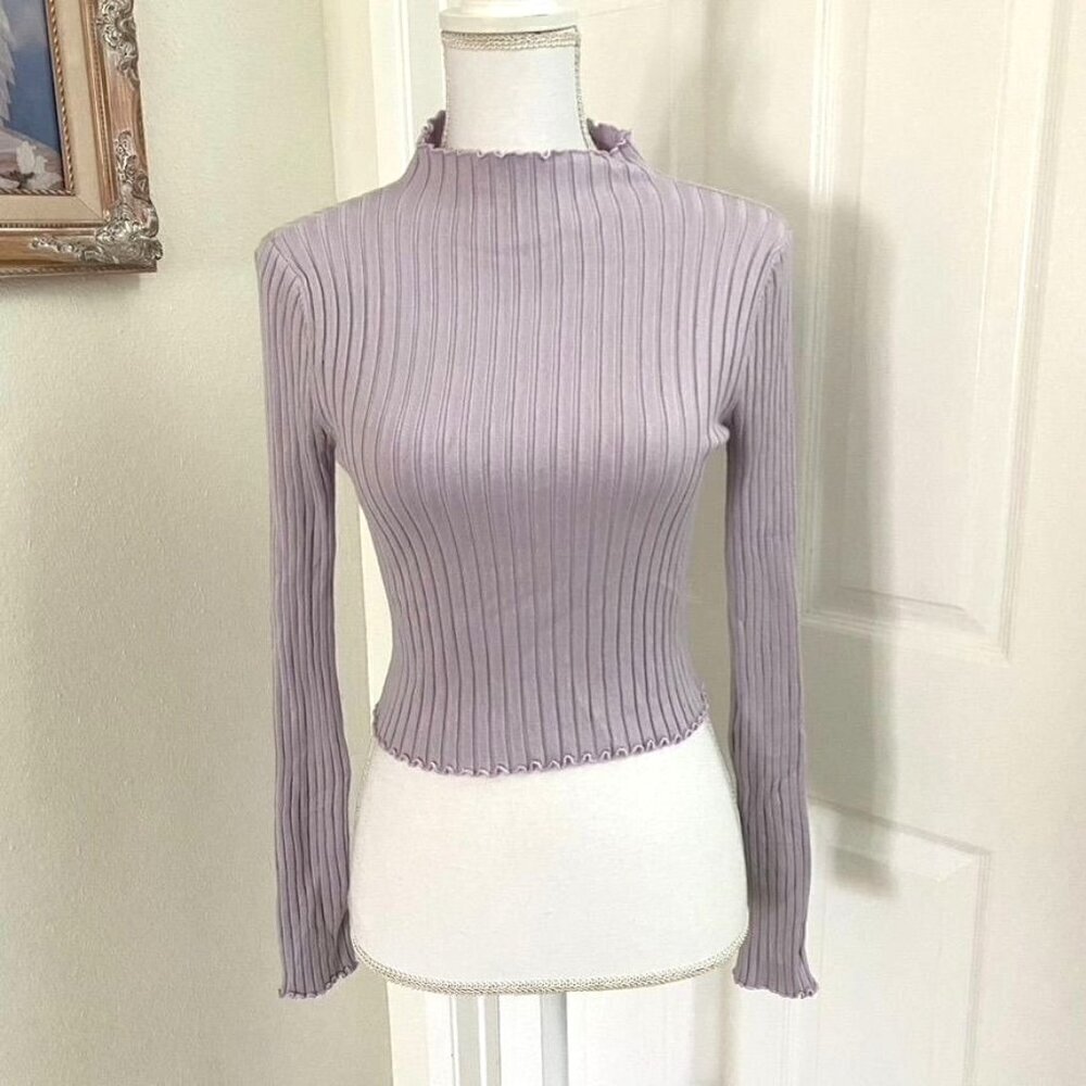 Princess Polly Grand Gesture Rib Top Light Purple Size M/L Lettuce Edge  B26